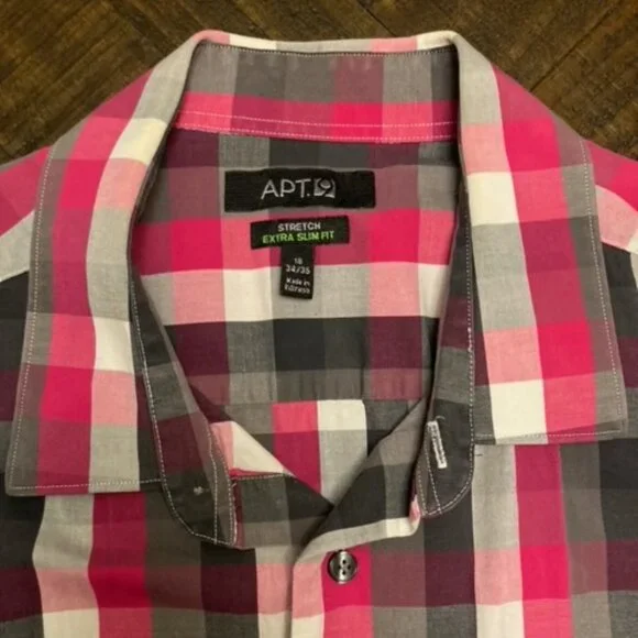 Men Apt. 9 Plaid Shirt Stretch Slim Fit - Picture 2 of 5